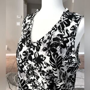 Briggs Women's Ruffle Trim V-Neck Linen Blend Sleeveless Side Pockets Dress